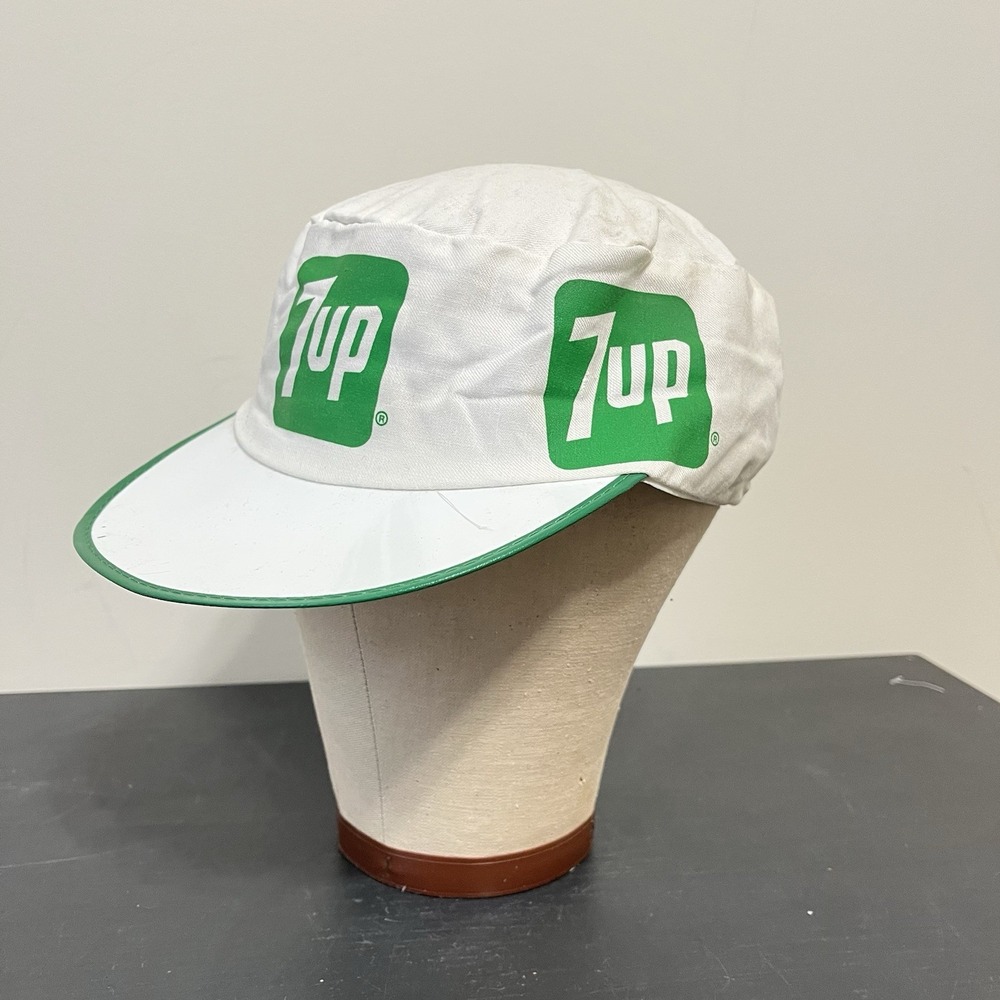 Vintage 7Up Painters Cap Hat Soda Pop Advertising Cap USA Green 70s 80s Retro